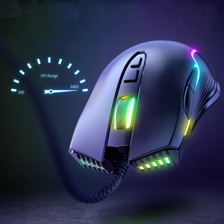 Onikuma CW905 RGB Oyuncu Mouse – 6400 DPI Ayarlanabilir, Full RGB Işıklandırma, Ergonomik Tasarımlı Kablolu Gaming Mouse